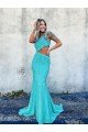 Mermaid One Shoulder Sleeveless Long Sweep Train Velvet Sequin Evening Dress