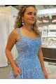 A-Line Scoop Sleeveless Long Court Train Velvet Sequin Evening Dress