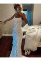 Long Spaghetti Straps Sleeveless Sweep Train Velvet Sequin Evening Dress