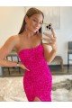 Strapless Sleeveless Long Sweep Train Velvet Sequin Evening Dress with Side Slit