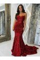 Sweetheart Sleeveless Long Court Train Velvet Sequin Evening Dress