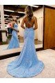 Criss Cross Open Back V-Neck Sleeveless Long Velvet Sequin Evening Dress