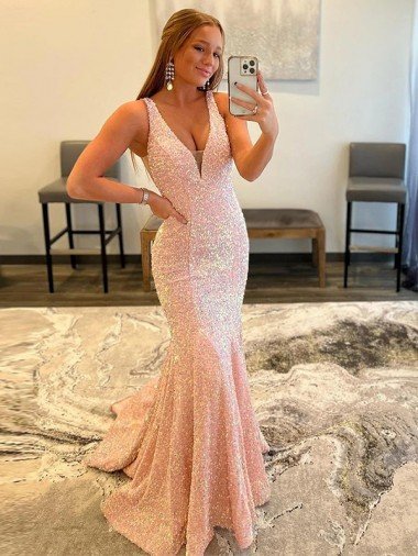 Deep V-Neck Sleeveless Long Low Back Velvet Sequin Evening Dress UK