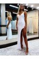 Sleeveless V-Neck Long Floor Length Velvet Sequin Evening Dress with Slit