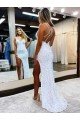 Sleeveless V-Neck Long Floor Length Velvet Sequin Evening Dress with Slit