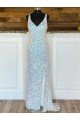 V-Neck Sleeveless Long Sweep Train Velvet Sequin Evening Dress