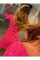 Short Velvet Sequin One Shoulder Long Sleeves Evening Dress