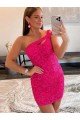 Velvet Sequin One Shoulder Sleeveless Short Evening Dress