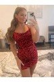 Spaghetti Straps Criss Cross Back Sleeveless Short Velvet Sequin Evening Dress