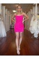 Spaghetti Straps Open Back Sleeveless Short Velvet Sequin Evening Dress