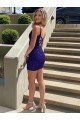 Short V-Neck Sleeveless Velvet Sequin Evening Dress