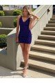 Short V-Neck Sleeveless Velvet Sequin Evening Dress