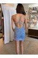 V-Neck Sleeveless Short Velvet Sequin Evening Dress with Straps