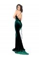 High Neck Stretch Velvet Evening Dress with Black Lace Embroidery
