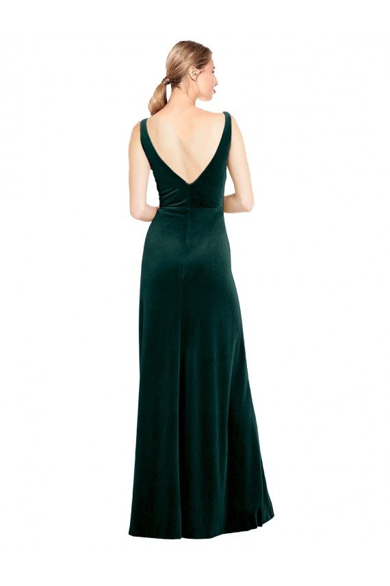 Sleek V-Neck Long Velvet Evening Dress with Side Slit
