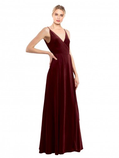 Faux Wrap V-Neck Sleek Long Velvet Evening Dress UK