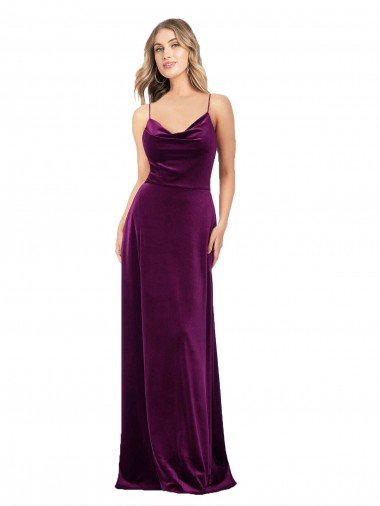 Draped Neckline Spaghetti Straps Velvet Evening Dress UK