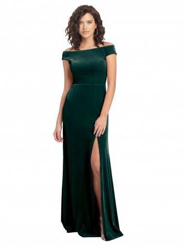 Floor Length Cap Sleeves Long Velvet Evening Dress with High Side Slit UK