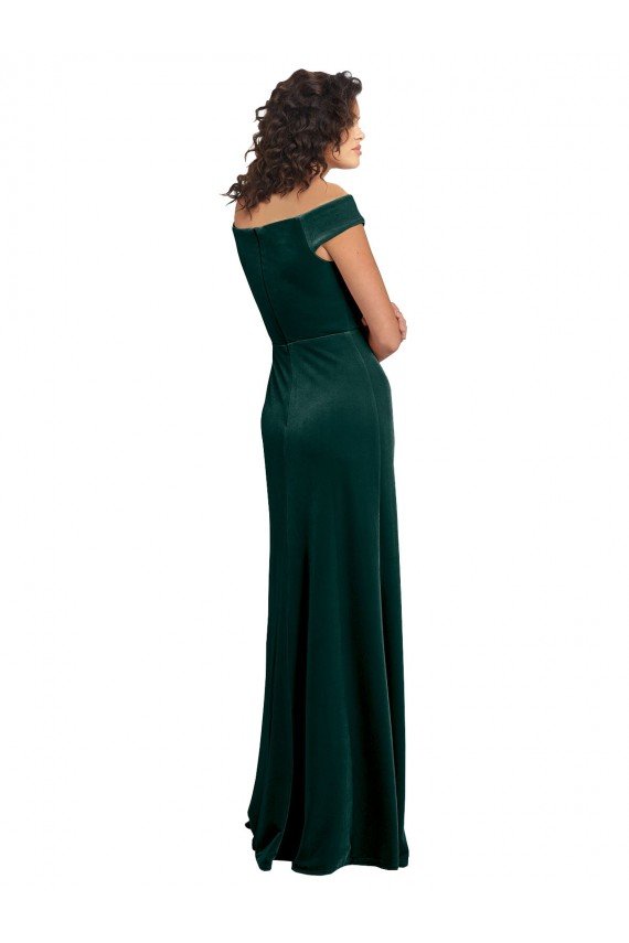 Floor Length Cap Sleeves Long Velvet Evening Dress with High Side Slit