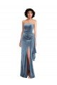 Strapless Velvet Evening Maxi Dress with Draped Skirt
