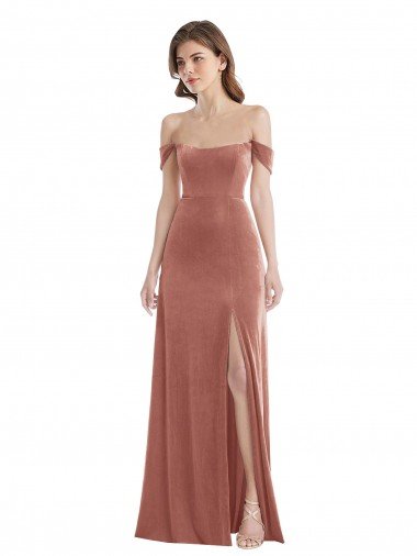 Off the Shoulder Flounce Sleeve Velvet Evening Maxi Dress UK