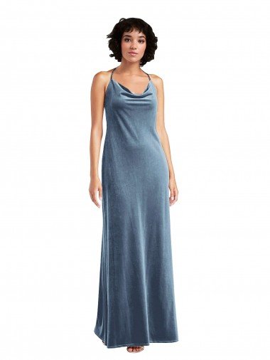 Cowl Neck Velvet Maxi Slip Evening Dress UK