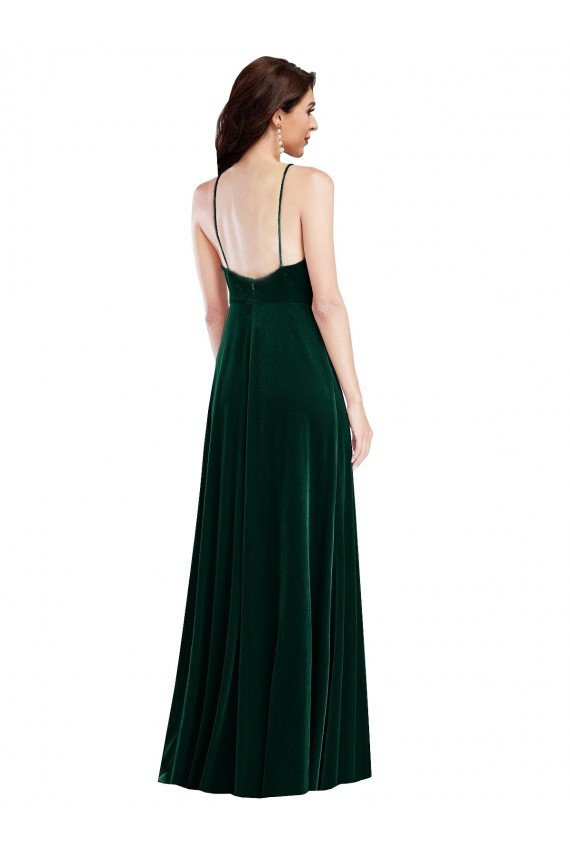Velvet Halter Evening Maxi Dress with Front Slit