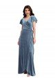 Flutter Sleeve Velvet Wrap Evening Maxi Dress with Pockets