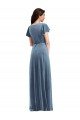 Flutter Sleeve Velvet Wrap Evening Maxi Dress with Pockets