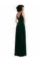 Floor Length Velvet Evening Maxi Dress with Shirred Bodice and Front Slit