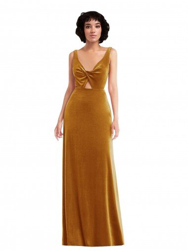 Twist Front Cutout Velvet Evening Maxi Dress with Pockets UK