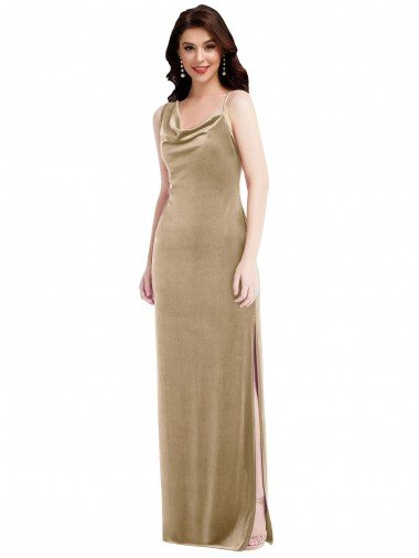 One Shoulder Velvet Maxi Semi Evening Dress with Side Slit UK