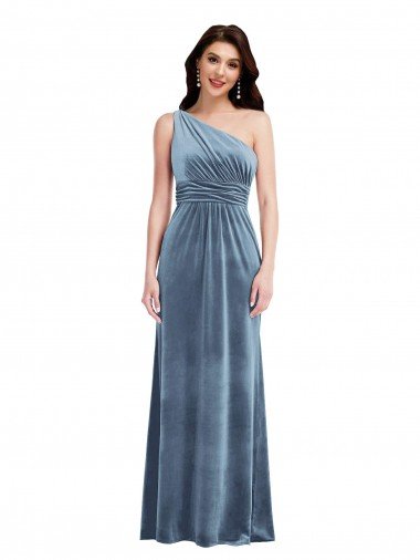 One Shoulder Draped Velvet Evening Maxi Dress UK