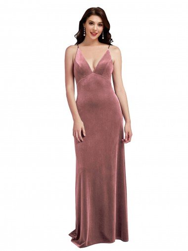 Low Scoop Back Long V-Neck Velvet Semi Evening Dress UK
