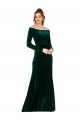 Off the Shoulder Long Sleeves Stretch Velvet Evening Dress