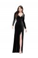 Long Sleeves Velvet Evening Dress with V-Neckline and Thigh Slit
