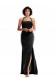 Empire Waist Stretch Velvet Evening Dress with Halter Strap