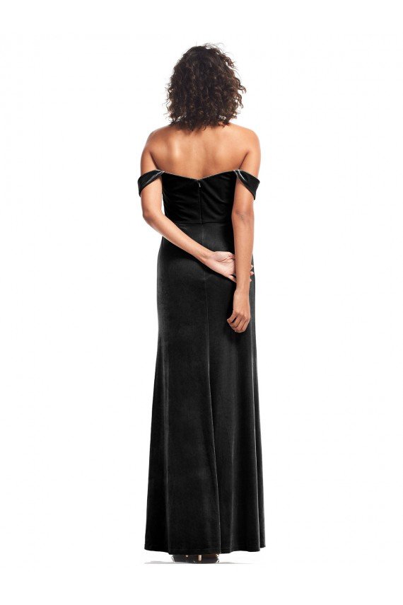 Off the Shoulder Drapped Sleeves Stretch Velvet Evening Dress