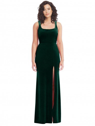 Square Neck Long Velvet Evening Maxi Dress UK