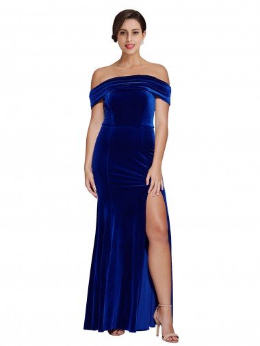 Full Length Long Velvet Evening Dress with Side Split UK