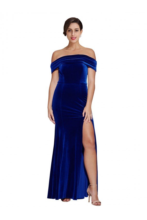 Full Length Long Velvet Evening Dress with Side Split