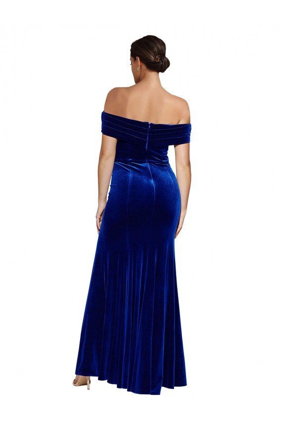 Full Length Long Velvet Evening Dress with Side Split
