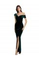 Long Asymmetric Neckline Ruched Velvet Evening Dress