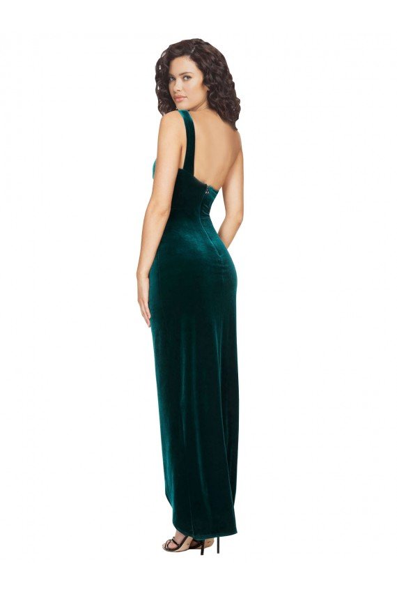 One Shoulder Velvet Front Wrap Evening Dress 