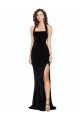 Halter Neck Wide Straps Long Velvet Evening Dress with Side Split