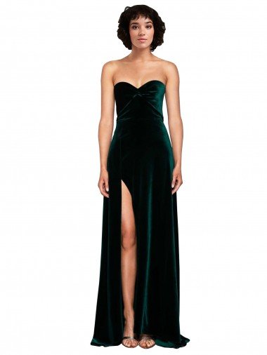 Sweetheart Fluid Velvet Evening Dress with High Split UK